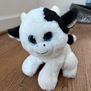 Black White Cow With Horns Plush Plushie Stuffed Animal Sparkling Blue Eyes Toy